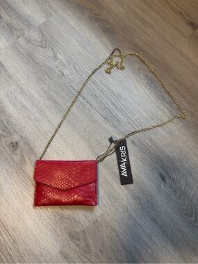 Red Snake-Embossed Crossbody with Gold Chain